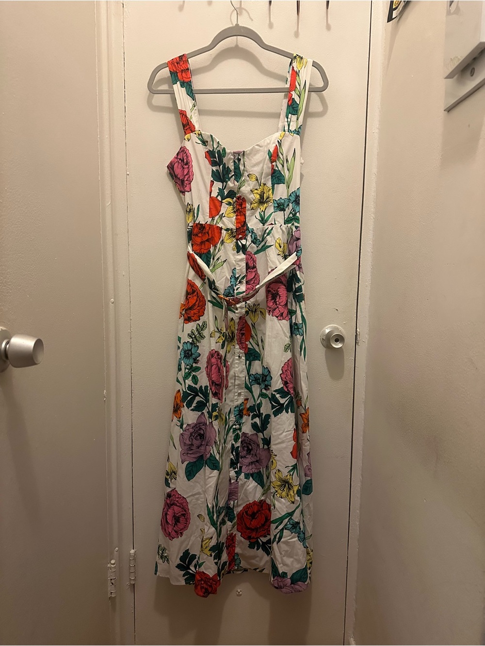 RACHEL Rachel Roy White Midi Dress with Multicolor Floral Print